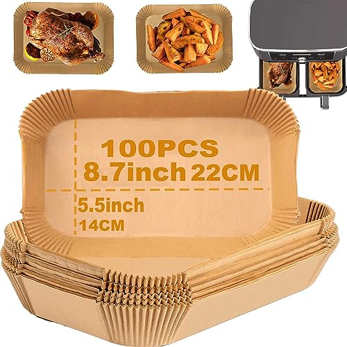 Backpapier für Heißluftfritteuse, 100 Stück Airfryer Backpapier für Ninja AF400EUCP AF300EU AF400EU und Anderen Dual Zone Air Fryer 7.6L -9.5L