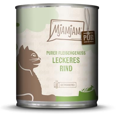 MjAMjAM - Premium Nassfutter für Katzen - leckeres Rind pur, 1 er Pack (1 x 800 g), getreidefrei mit extra viel Fleisch