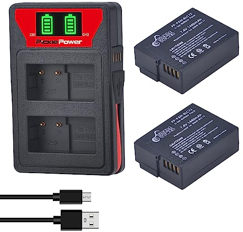 Pickle Power 2 Stück DMW-BLC12 Akku und Dual Akku Ladegerät LED Display für Panasonic Lumix DMC-GH2 G5 G6 G7 GX8 G80 G85 GH5 GH5S DMC-FZ1000 FZ200 Kamera
