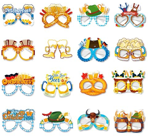 XINDY 24 Stück Oktoberfest Partybrille lustig Papier Brillen Bier Brezel Oktoberfest Photo Booth fotorequisiten für Kinder Erwachsene Oktoberfest deko Bayrisch Wiesn Kostüm Dekoration Accessoires