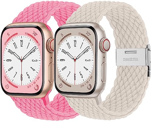 2ST Geflochtens Solo Loop Band für Apple Watch Armband 41mm 40mm 45mm 44mm 49mm 42mm 46mm 38mm,Dehnbarer Nylon Strap Armbänder für die iWatch series 10 9 8 7 6 5 4 3 se Ultra Herren/Damen