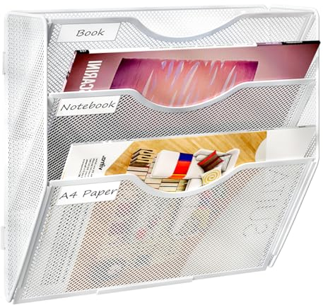 PAG Hängender Wandordner, 3 Etagen, Briefsortierer für Wand, Netzstoff, Bürowand-Organizer für Papiere/Ordner/Dateien, Klemmbrett und Zeitschriften, Weiß