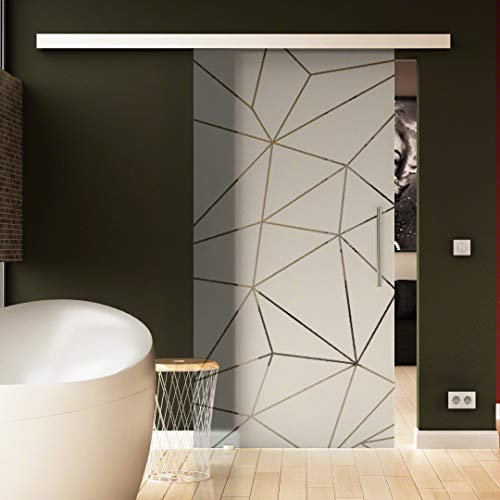 SoftClose/SoftStop Glasschiebetür 900 x 2050 mm im Design Origami Sadora® SlimLine-System komplett Laufschiene und Stangengriff beidseitig. Echtglas