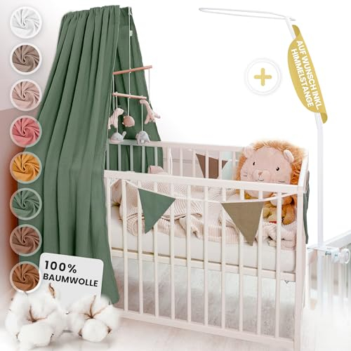 lilimaus Betthimmel Babybett in 12 Farben [inkl. Himmelstange] - Himmel Babybett aus 100% Baumwolle Musselin - Betthimmel Mädchen & Jungen - Himmelbett Vorhänge mit Stange - Kinder Babyzimmer Deko