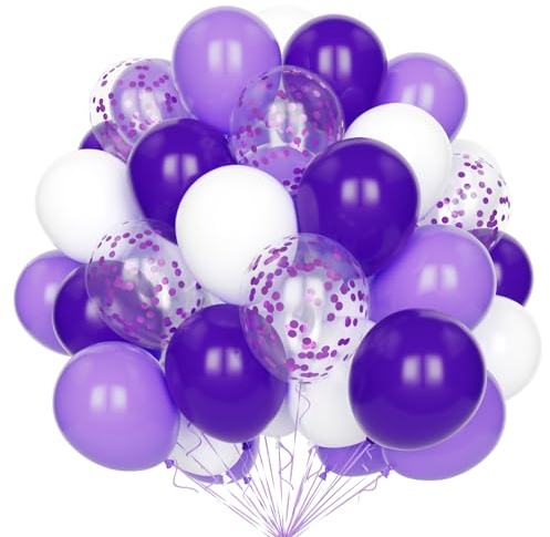 Palloncini Bianchi Viola Scuro, 60 Pezzi 12 Pollici Pastello Viola Scuro Palloncini Bianchi Viola Chiaro Set con Coriandoli Palloncini per Decorazioni Compleanno Matrimonio Baby Shower