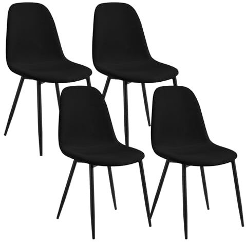 Lestarain Chaise Salle à Manger Lot de 4, Chaise Scandinave, Chaise de Cuisine, Chaise Ergonomique, Chaise Velours Côtelé, avec Dossier, Siège Rembourré, Pieds en Métal, Noir, LCNI123001-4