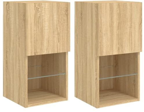 vidaXL TV Schrank 2 STK., Fernsehschrank mit LED-Leuchten, Lowboard HiFi Schrank mit viel Stauraum, Wandmontage Fernsehtisch TV Möbel, Sonoma-Eiche