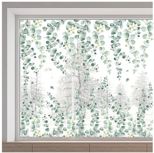 GORGECRAFT Fensteraufkleber 118x30cm Blätter Ranken Grüne Pflanze Hängend Statische Fensteraufkleber Kollisionssicher Abnehmbar Blatt Frühling Sommer Fensteraufkleber Blumen Glasfensterdekoration