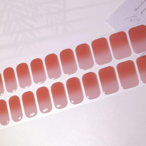 DMQ Semi Cured Nail Wraps, 20 Stickers Self-Adhesive Gel Strips, Salon-Quality Stickers (In The Mood for Love), Translucent Gradient of Light Red