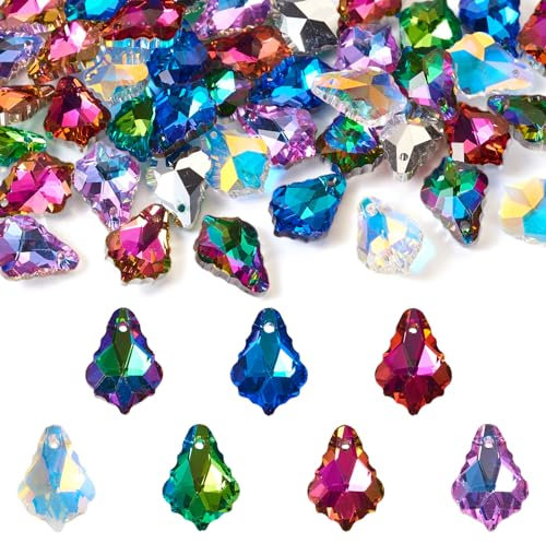 FASHEWELRY Lot de 42 perles en verre à facettes en forme de feuille d'érable 7 couleurs pour bracelets, colliers, boucles d'oreilles, loisirs créatifs, fabrication de bijoux
