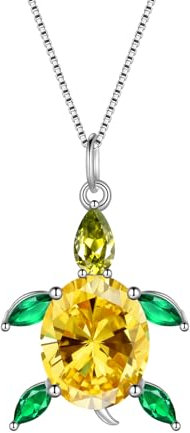 Turtle Pendant Necklace - Woman 925 Sterling Silver November Birthstone Yellow Crystal Ocean Animal Necklace Jewelry Birthday Gift for Wife Daughter Mother DP0373W