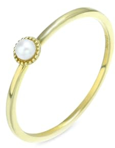 Stfery Trauring Gold 585 Ringe für Frauen Rund Perle Ring Frauen Verlobung