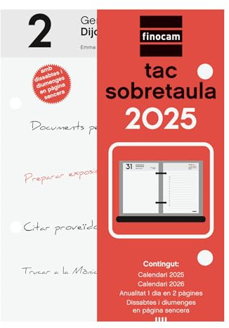 Finocam - Taco de Sobremesa 2025 2 Páginas Día Enero 2025 - Diciembre 2025 (12 meses) Catalán