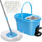 MASTERTOP Wischmopp Set mit Eimer, 2 in 1 Bodenwischer Komplett Set mit 5 Microfaser Moppkopf und Teleskopstiel, Einziehbarer Wischmopp mit Auswringfunktion für alle Hartböden(Blau)
