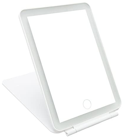 Akozon Viaje Recargable LED, Espejo de Belleza de Maquillaje Iluminado con Pantalla Táctil Regulable L EDTravel Vanity Plegable Portátil