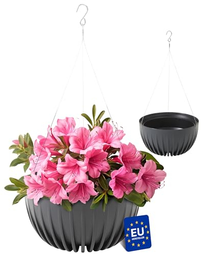 KONZEPT Pot de fleurs suspendu à l'extérieur et à l'intérieur - Anthracite - Diamètre : 30 cm - En plastique