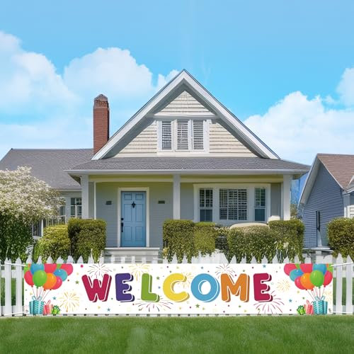 Koliphy Welcome - Pancarta de bienvenida para bienvenida a casa y bienvenida, adecuada para reuniones, celebraciones familiares, comienzo escolar, decoración de fiestas, 180 x 30 cm, color blanco