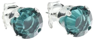 pewterhooter Women 925 Sterling Silver Stud Earrings (Emerald green)