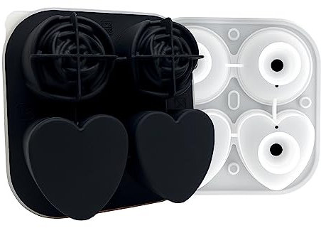 MDHQ Heart-Shaped Rose Ice Cube Mold 4/6-Grids Ice Cube Tray Maker with Lid Reusable Silicone Ice Molds for Whiskey-Pudding