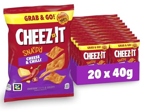Cheez-It Snap'd Cheese & Chilli Chips (20 x 40 g), pikante Käse Chips mit dünner, knuspriger Textur, gebackener Snack mit 100% echtem Käse, ohne künstliche Farb- oder Aromastoffe