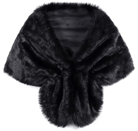 Stola Damen Festlich 1920er Braut Kunstpelz Schal Wrap Schwarz Weißer Braut Bolero Umhang Flauschig Kunstfell Jacke Mantel Winter Pelzjacke Brautschal Frauen Elegant Stola für Hochzeit Party Karneval