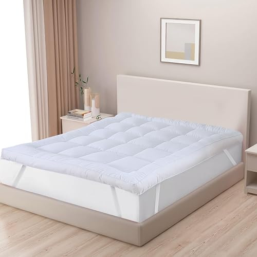 Northern Luxe Mattress Topper Extra Deep 10cm/4 inch Thick Hotel Quality Super Soft & Comfy, Box Stitched, Easy Fit Elasticated Straps Fits Up to 40cm, Hypoallergenic, Machine Washable (Double)