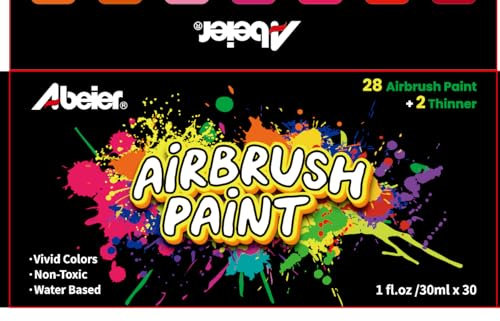 ABEIER Pintura de aerógrafo de 28 colores con 2 más finos, juego de pintura de aerógrafo a base de agua, 30 ml/botella, pinturas acrílicas listas para rociar, para metal, modelos de plástico, lienzo