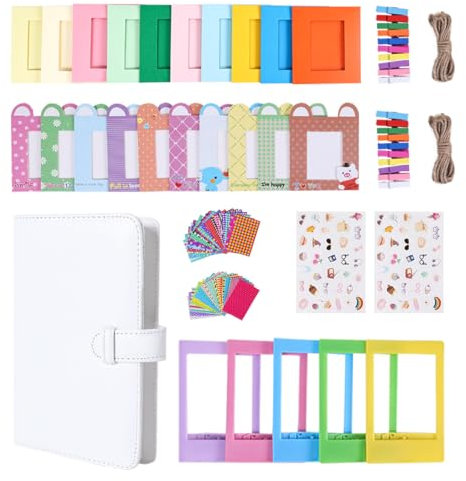 Instant Camera Accessories Bundle Compatible with Fujifilm Instax Mini 9 8 11 12 70 90 Camera Include Mini Photo Album, Film Frames, Wall Hang Frames, Border Stickers (Weiß)