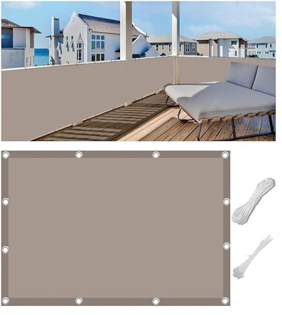 Woace Balkon Verkleidung mit Ösen Blickdichte Windschutz Balkon Sicht Schutz Ohne Bohren für Terrasse Garten Zaun Pavillon UV-Schutz Wasserdichtes Polyestergewebe Khaki 90x700cm