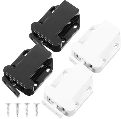 HOMSFOU 4piezas Pestillos Magnéticos Automáticos Para Gabinetes Pestillo Táctil Push to Open Sistema De Cierre Para Puertas De Armarios Negros y Blancos Instalación y Uso Hogar