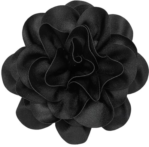 CREATCABIN Broche Grande Fleur 20cm Broche Camélia Noire Extra Large Broches pour Vêtements Épingles Revers Amovibles Tissu Satiné Broche pour Femmes Robes Mariage Fête Banquet Costume Accessoires