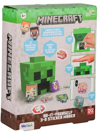 Paladone WeCool 3D-Sticker-Macher für Minecraft Creeper, für Kinder, offiziell lizenziert, Bastelset ab 6 Jahren, unisex, ergibt 50 individuelle Sticker, lustiges Kreativgeschenk und -spielzeug
