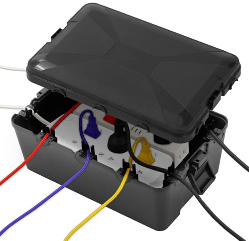 CROWNSHOP Weatherproof Electric Box for Outdoors 32 x 22 x 13 cm IP54 | Weatherproof Outdoor Outlet Cover Extension Cord Covers Protect Outlet Plug Timer Power Strip Holiday Light (Black)