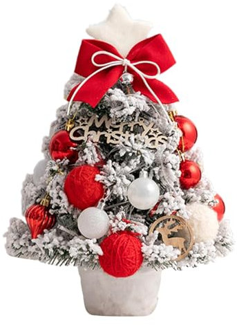 Mesa de árbol de Navidad con luces - Árbol artificial, árbol de decoración, árbol de Navidad iluminado | 35 cm Árbol de Navidad pequeño con un puntero de estrella, luces LED y adornos,