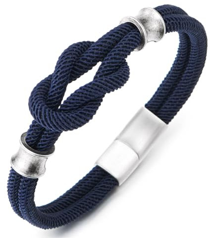Bracelet Nœud Marin pour Homme, Cordon Tressé Bleu Marine avec Détails en Acier Inoxydable, Style Nautique