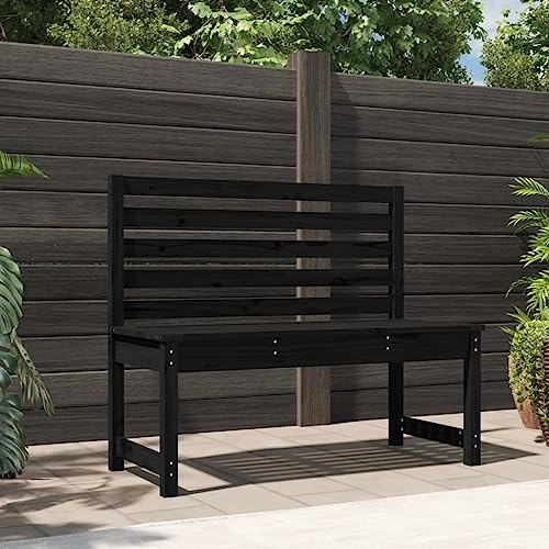 Homvdxl Holz Gartenbank, Massivholz Freizeit Loveseat Stuhl mit Rückenlehne, Outdoor Park Bank Liege für Balkon, Terrasse, Hinterhof, Rasen, 109x48x91.5cm, Schwarz