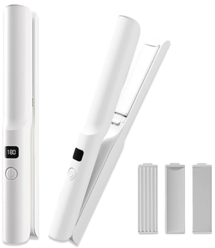 KUWUNG Mini Glätteisen Kabellos, 2 in 1 Glätteisen Locken und Glätten, Haarglätter Und Lockenstab mit USB-C Aufladung, Kompakter Tragbarer Keramik-Haarglätter zum Locken und Glätten mit LCD-Display