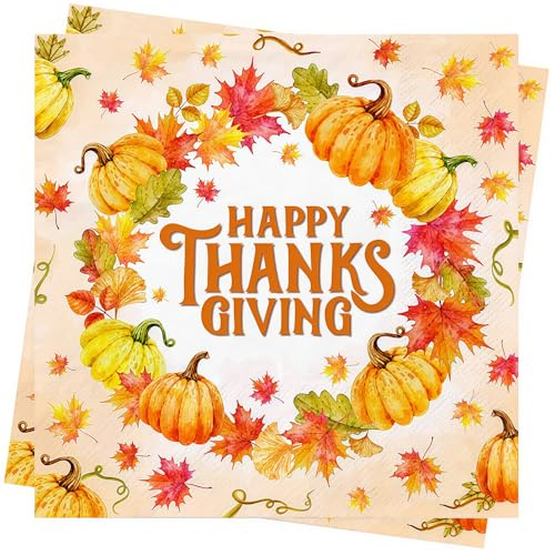 40Stück Thanksgiving Servietten Thanksgiving Tischdeko Herbst Servietten Geburtstag Servietten mit Kürbis Herbst Papierservietten Ahornblatt Thanksgiving Deko Herbst Party Supply Zubehör 33x33cm