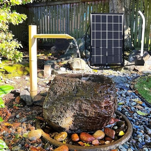 Bamboo Water Fountain Kit with Pump - Japanese Garden Feature Spout, 6W Solar Panel, Water Filter, 2M Water Tube for Indoor/Outdoor Use