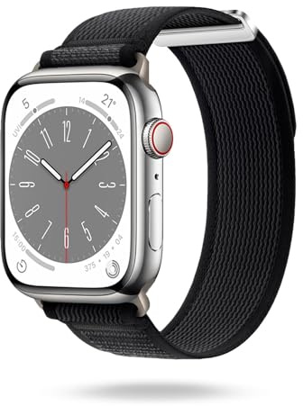 ONEFLOW Nomad Strap Kompatibel mit Apple Watch 7 (45mm) Armband Outdoor aus Nylon Stoff, Sportarmband mit Klettverschluss, Textil iWatch Armbänder Damen Herren Sport, Midnight Shadow