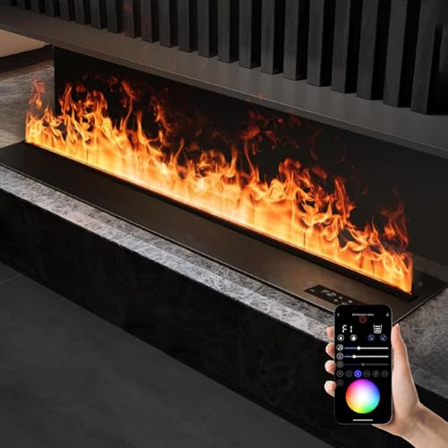 3D Decorativa Chimenea atomizada Chimenea De Vapor De Agua Con Llama Atomizadora 3D, Colores Ajustables, Humidificador, Llenado Automático De Agua, Funcionamiento Silencioso Y Función De Llama Táctil