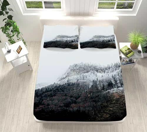 Drap Housse 140x200Arbres Oliviers Verts Housse de Matelas 140x200 Microfibre Drap House 140 x 200 Respirant Parure de Lit Anti Plis Bed Sheets Grand Bonnet 30cm+2 Taies d'oreiller 50x75