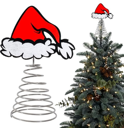 Christbaumspitze Weihnachtsdeko Rot Weihnachtsmütze Weihnachtsbaumspitze Weihnachtsbaumschmuck Christmas Metallrahmen Tree Top Weihnachtssterne Heimdekoration