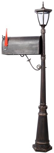 MJMLUCK Beleuchtetes Briefkasten-Set mit Solarlicht, langlebiges Aluminiumguss, Elegantes Design für Moderne Eingänge, braun