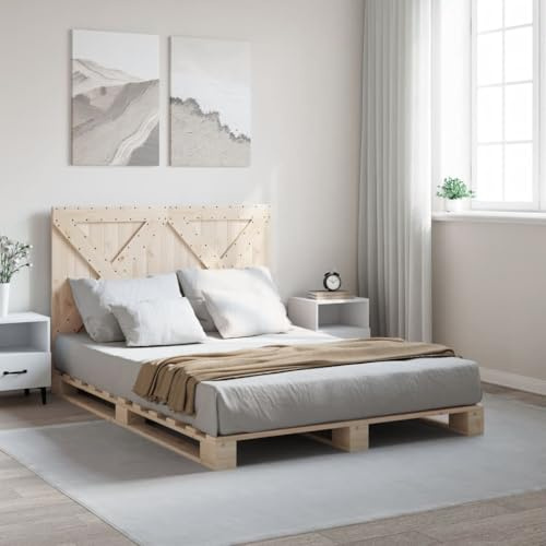 Teenpull Letto in legno massello di pino 160 x 200 cm con testiera, robusto telaio del letto, durevole per camera da letto per un sonno riposante, telaio in legno non trattato, supporto stabile