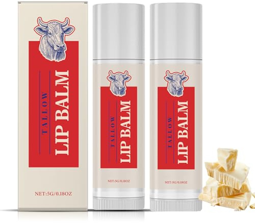 Tallow Lip Balm, Long-Time Nourish, Moisturizing Care for Dry, Chapped Lips, Lips Repair, Fading Fine Line, Natural, Softer Soothing, for Women & Men (2pcs)