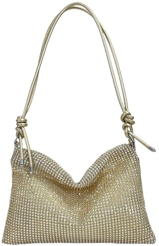 SSKHE Frauen Strass Crossbody Tasche, Gold Bling Handtasche Paillette Tasche mit abnehmbarem Kettengurt, elegante Glitzer Umschlag Kupplungstasche für Lady Girl Abend Party Bankett Prom Brautacht