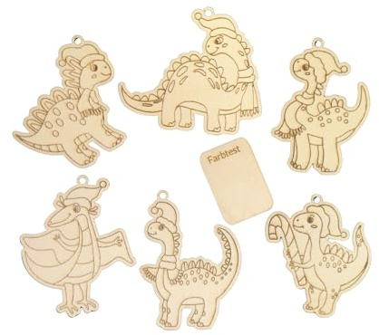 NordicDeern Dinosaurier Anhänger aus Holz Dekoration Weihnachtsbaum, Holzanhänger basteln und bemalen, Geschenk für Kinder, Weihnachten mit Dinos, Geschenk Inhalt für Adventskalender