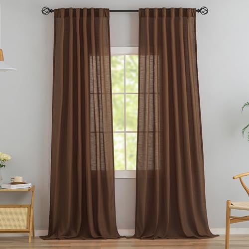 DONREN Vorhänge mit verdeckten Schlaufen, Plissee-Optik, leichtgängig, lichtreduzierend, halbtransparent, extra lang, Decke bis Boden, Villa & Wohnzimmer, 132 x 284 cm, Kakaobraun, 2er-Set