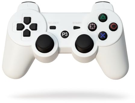 edgivet Controller wireless PS3 compatibile con console e PC | Vibrazione e joystick di precisione (Bianco)